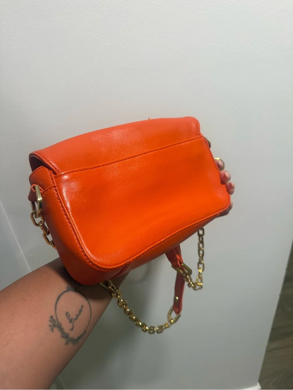 Tory Burch Orange Leather Chain-Trim Crossbody